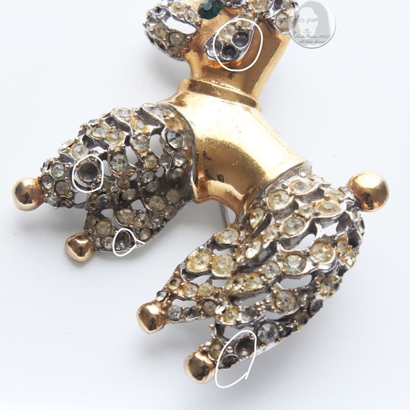 Vintage Ernest Steiner Poodle Brooch Pin Retro Embellished Gold Silver Metal 50s - Picture 8 of 8